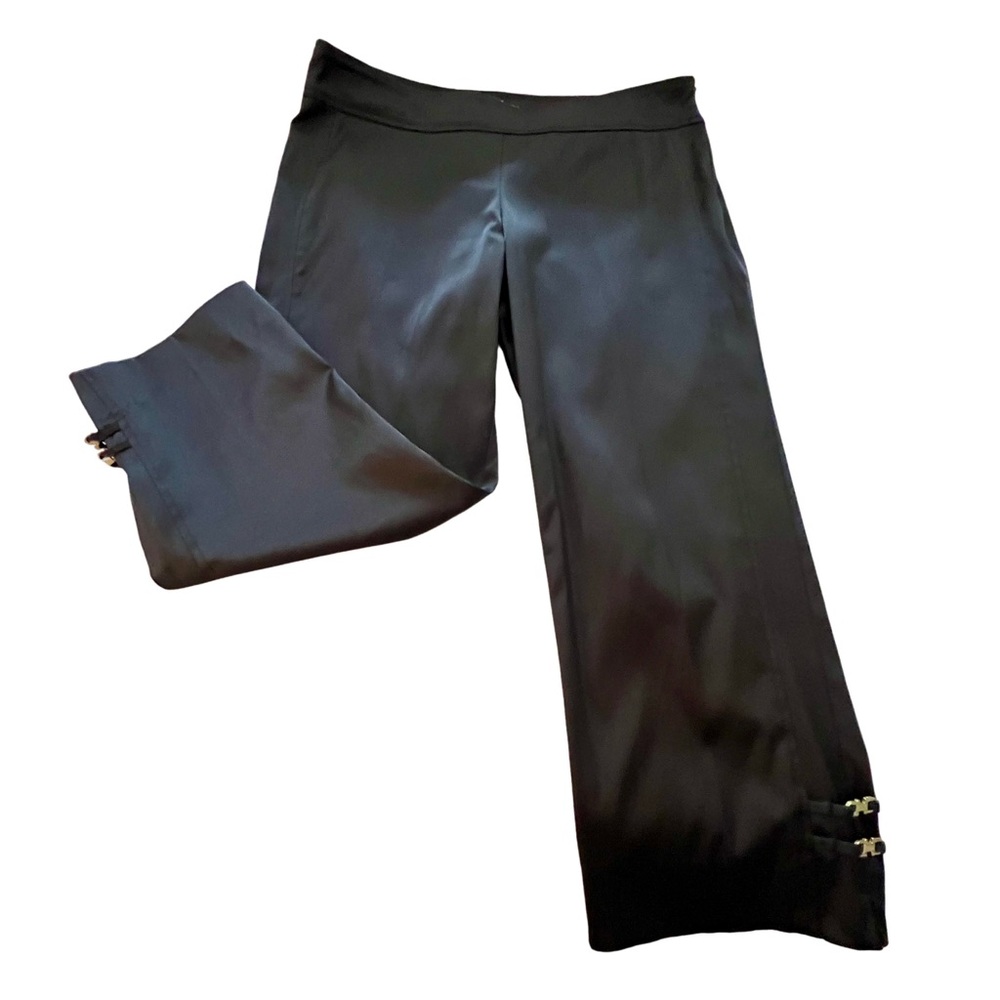 Cache Black Cropped Dress Pants Size 6 Gold Hardware Ankle Detail